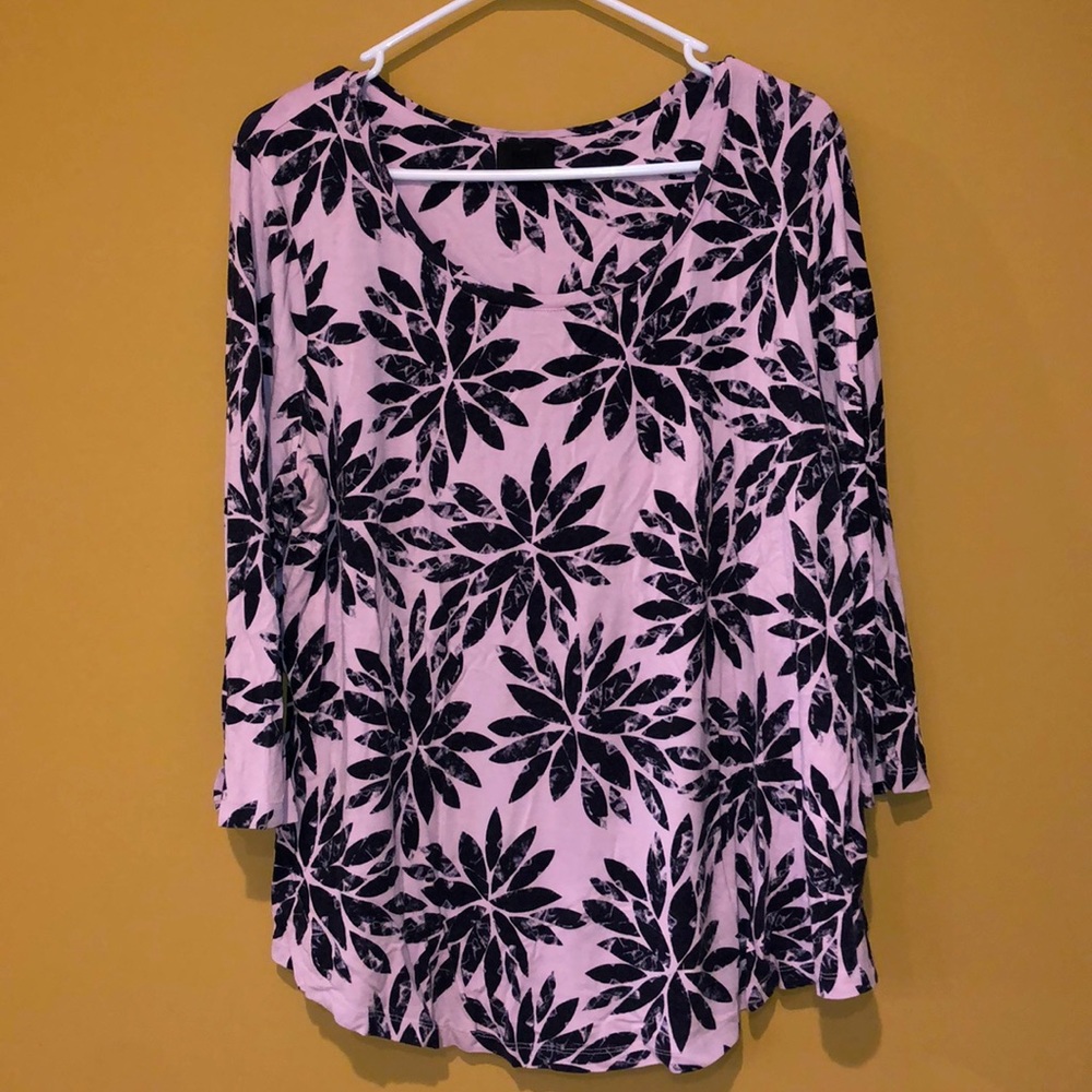 JM Collection Pink Floral Design 3/4 Sleeve Shirt Size Large